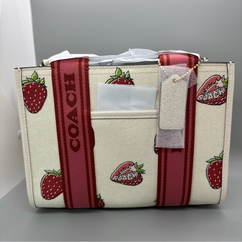 Coach Smith Tote 24 Bag Strawberry Print Crossbody Canvas/Chalk Multi CAR80 NWT